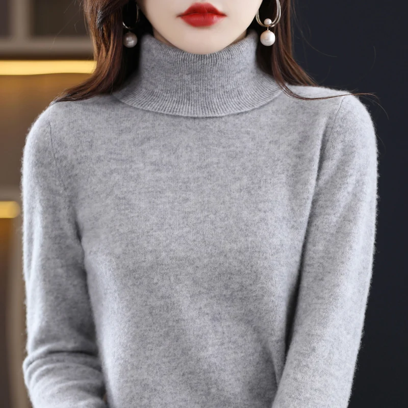 Wolle Kaschmir Pullover Damen Pullover Langarm Herbst und Winter Hoher Umlegekragen Strickpullover Hochwertiges Pullover Top