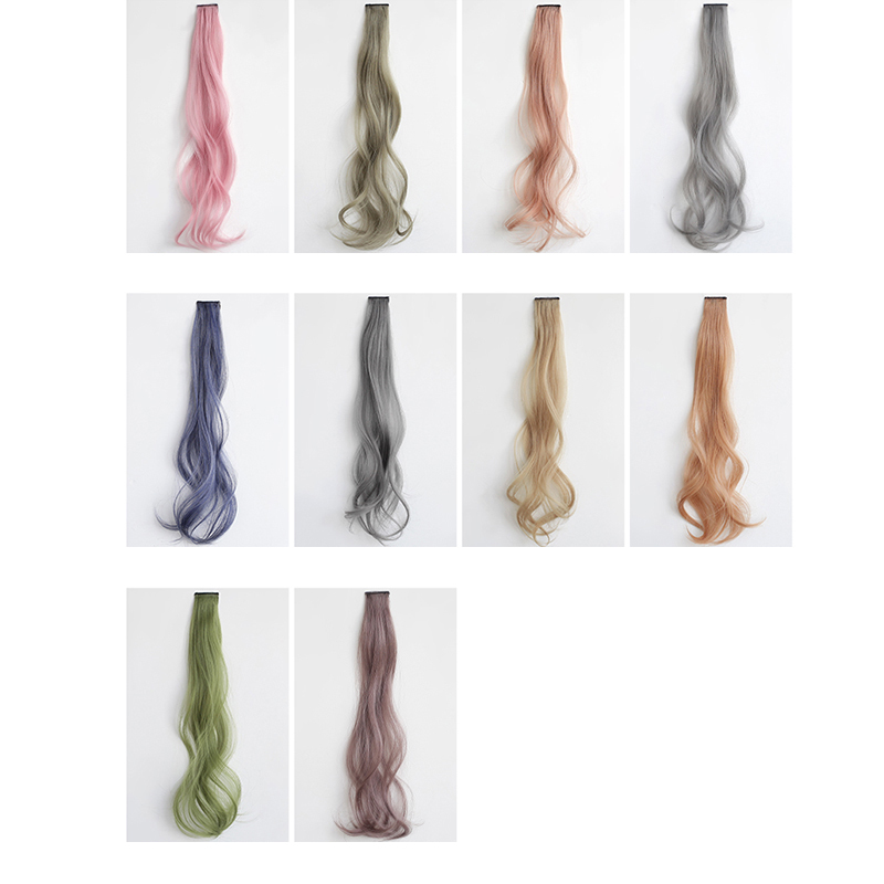 ผมยาวลอนผมสีชิ้นที่ยืดผมคลิปใน Highlight สายรุ้งริ้วสีชมพูวิกผมปลอม Strands บนคลิป