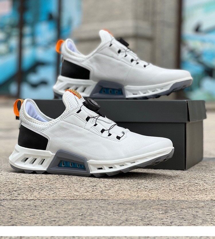 Sapatilhas de golfe de couro genuíno para homens, sapatilhas de treinamento de golfe, preto e branco, nova marca