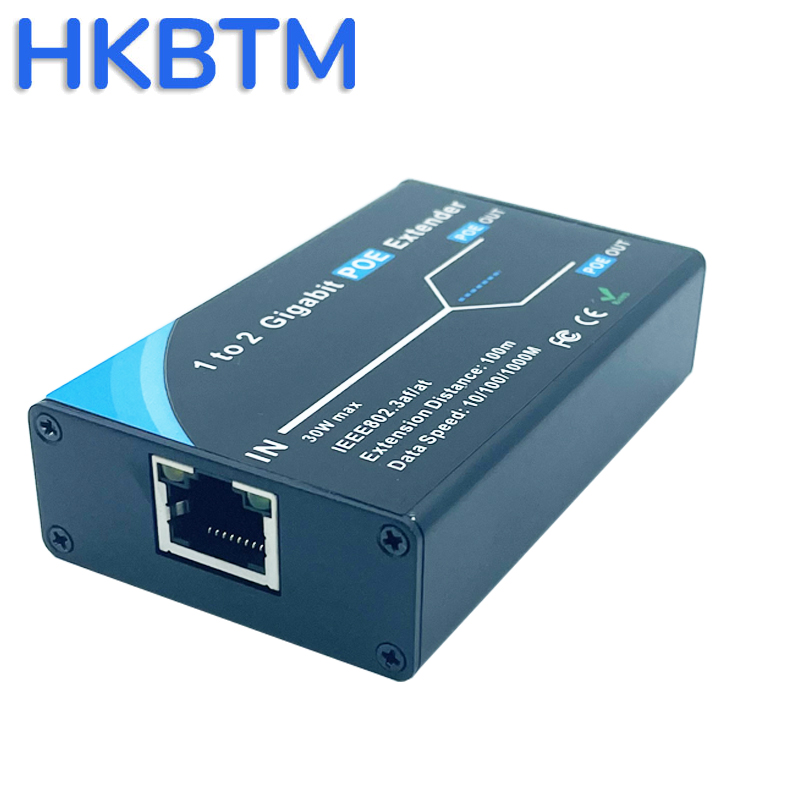 Extensor POE HKBTM Gigabit de 2 puertos, estándar IEEE 802.3af/at PoE+, 10/100/1000Mbps, repetidor POE 100 metros (328 pies), extensor