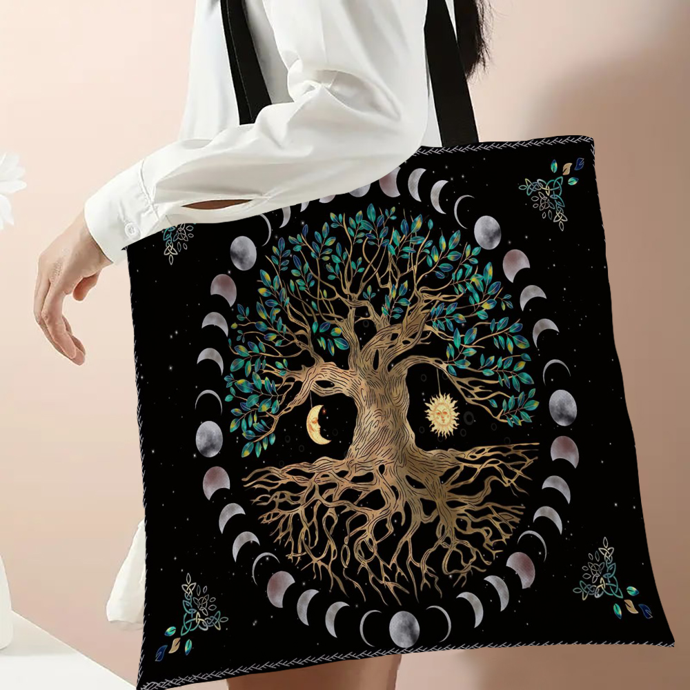 Bolsa tote com padrão de vida de árvore digital de alta definição, bolsa de compras reutilizável de mitologia para homens e mulheres, sacolas de compras