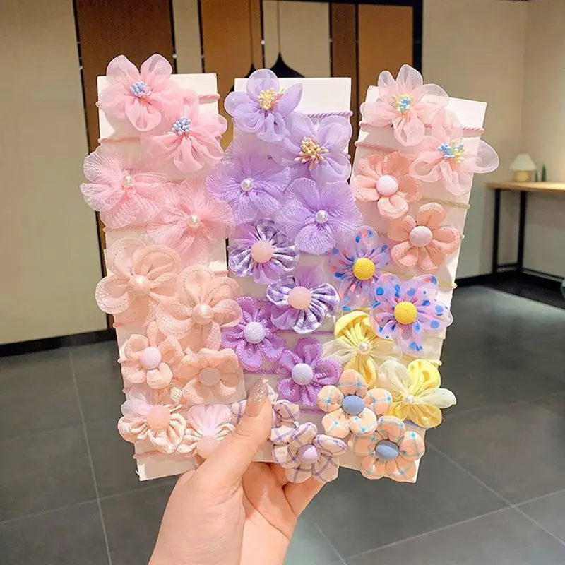 10 pçs crianças malha flor laço de cabelo com boa elasticidade laço do bebê bandana princesa headwear bonito menina elástico