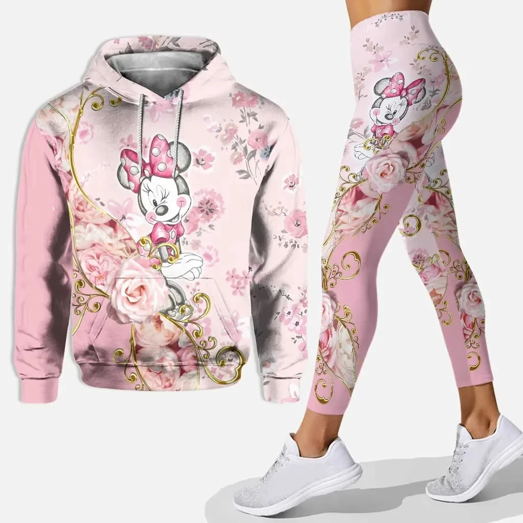 2024 3D 女性のセットスポーツパンツスポーツディズニーヨガセットピンクファッションスポーツウェア必須フード付きフェルペスウェットファムトップファム