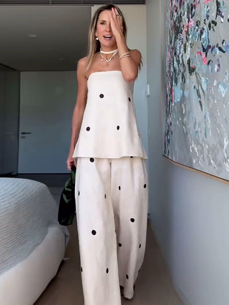 Casual redondo impressão fora do ombro sem mangas blusa feminina terno chique sólido cintura alta solta calças de bolso ternos senhora commute outfit