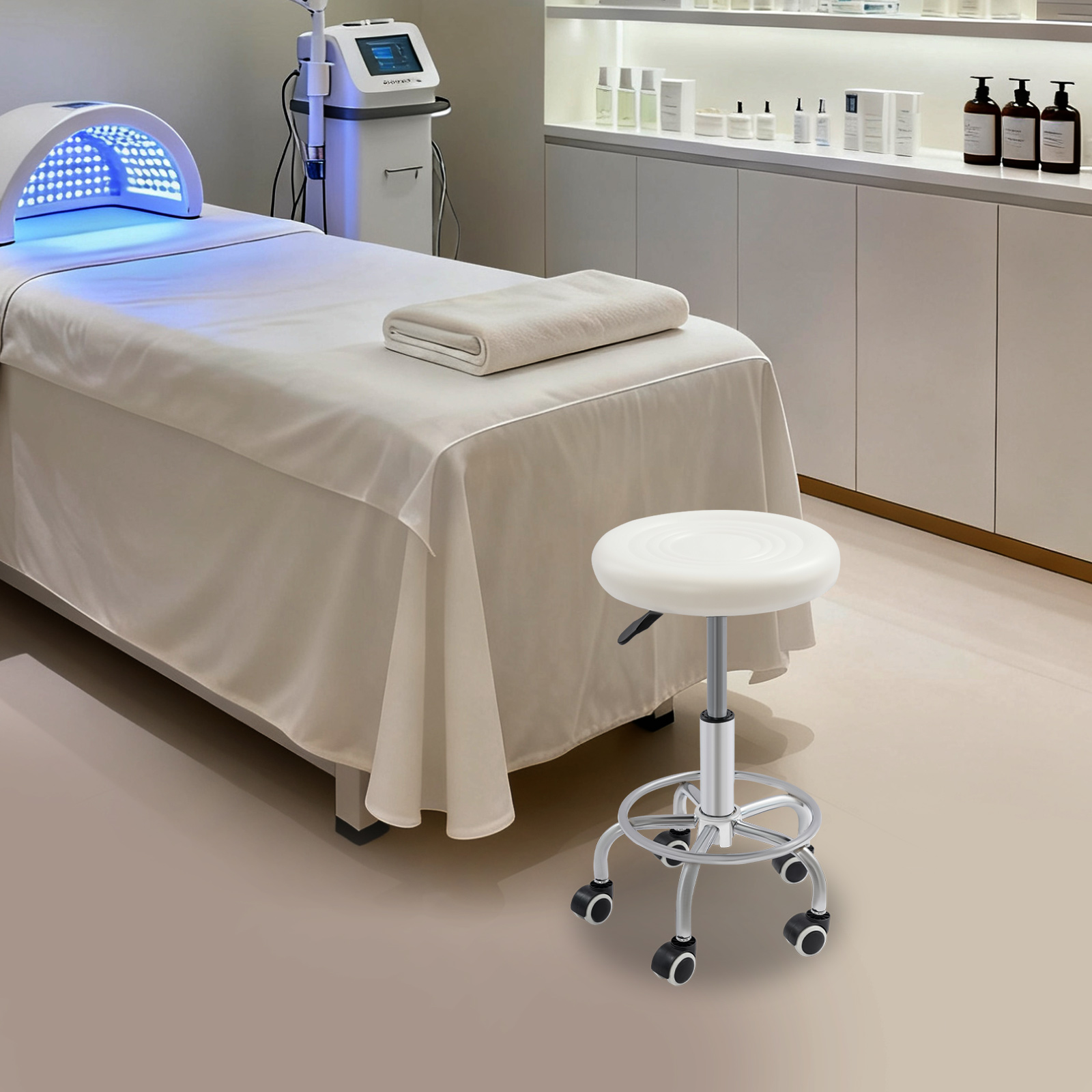 Silla de Bar elevable y giratoria, taburete giratorio, taburete redondo rodante, taburete ajustable en altura para salones de belleza, barras de masaje