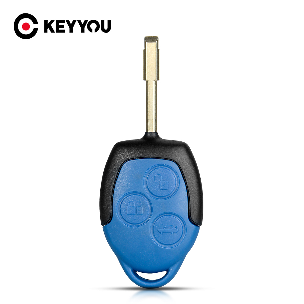 KEYYOU Thay Thế 3 Nút Trung Chuyển Kết Nối Bộ Ô Tô Điều Khiển Từ Xa Vỏ Chìa Khóa Dành Cho Xe Ford Transit Xanh Dương Chìa Khóa Tạo Kiểu Bao Da