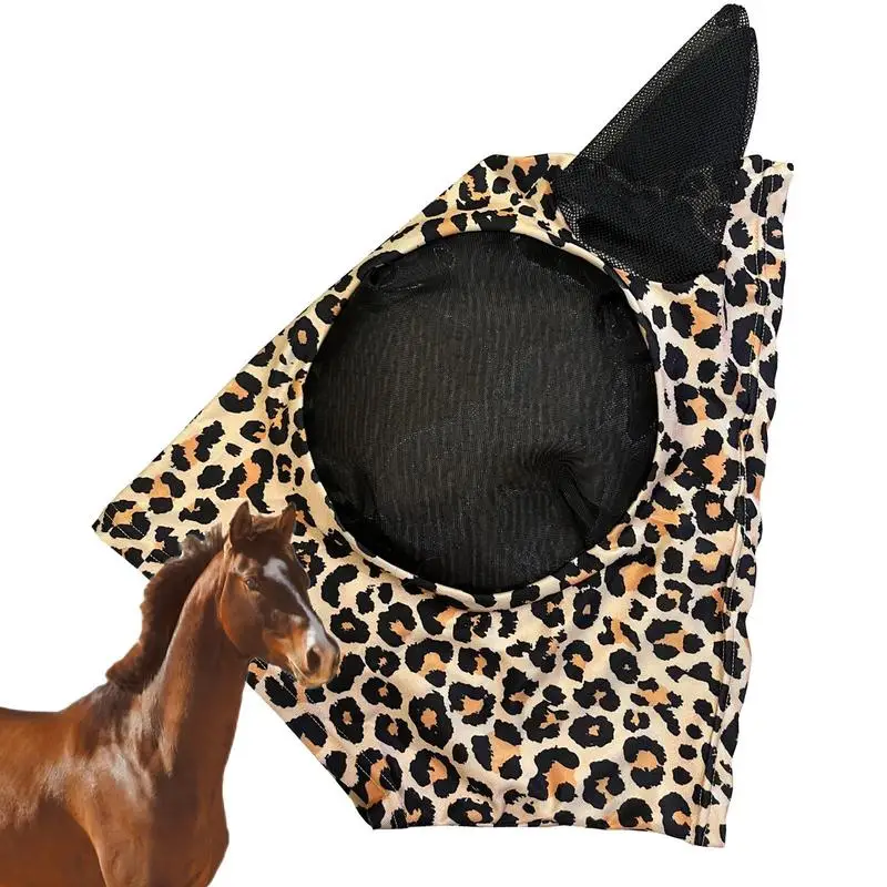 Gesichtsbedeckung für Pferdefliegen, Leopardenmuster, Reitsportzubehör, bequem, atmungsaktiv, Anti-Mücken-Abdeckung, Pferdepflegeprodukt