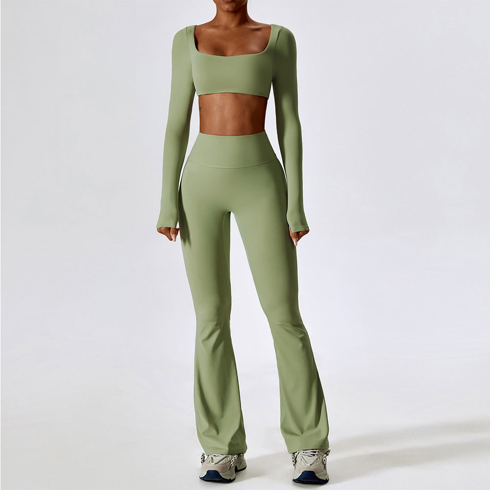 Conjunto de Yoga de 2 uds., ropa deportiva sin costuras para mujer, ropa de entrenamiento, ropa atlética, Legging para gimnasio, sujetador de Fitness, Top corto, trajes deportivos de manga larga