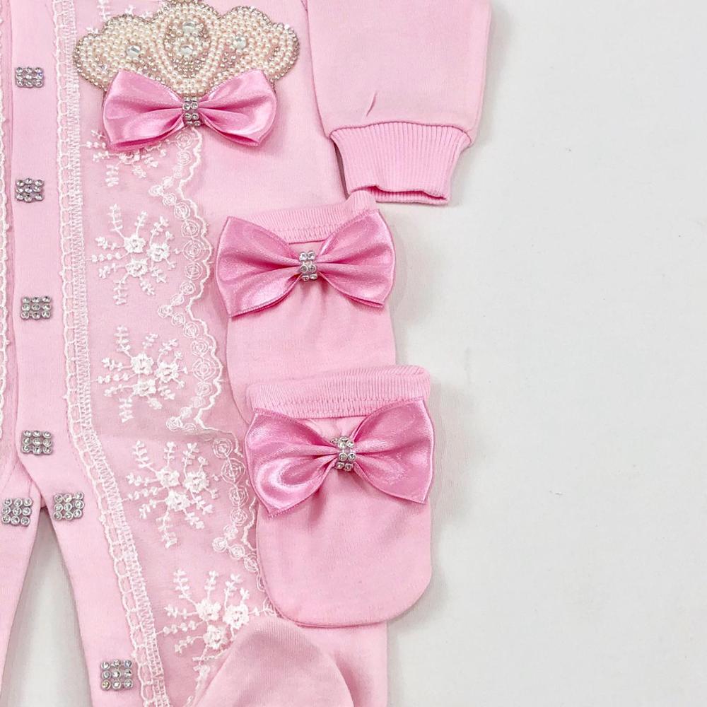 Dollbling 3 pezzi neonato fucsia abiti in pizzo rosa nome personalizzato pigiama nido neonata corona perlata tutina regalo di battesimo