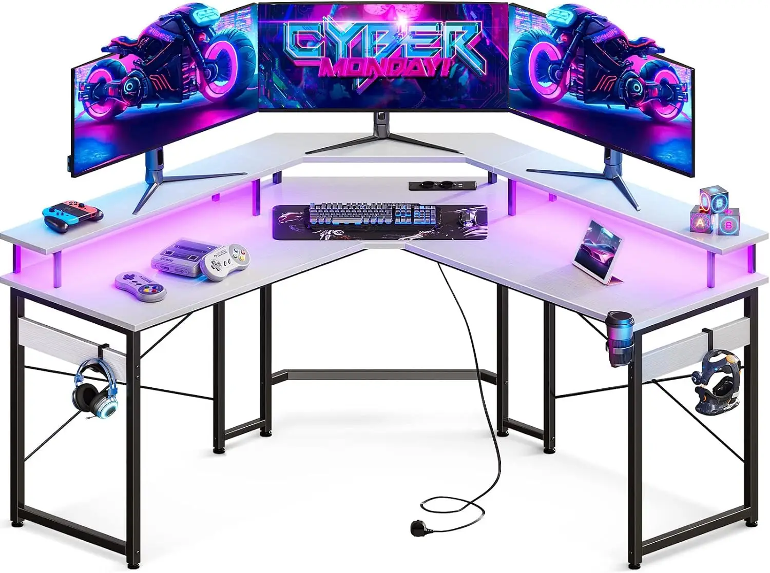 (Envío gratis) Mesa Gaming mit LED, Escritorio Gaming mit Enchufes y Puertos USB, Mesa Escritorio Gaming