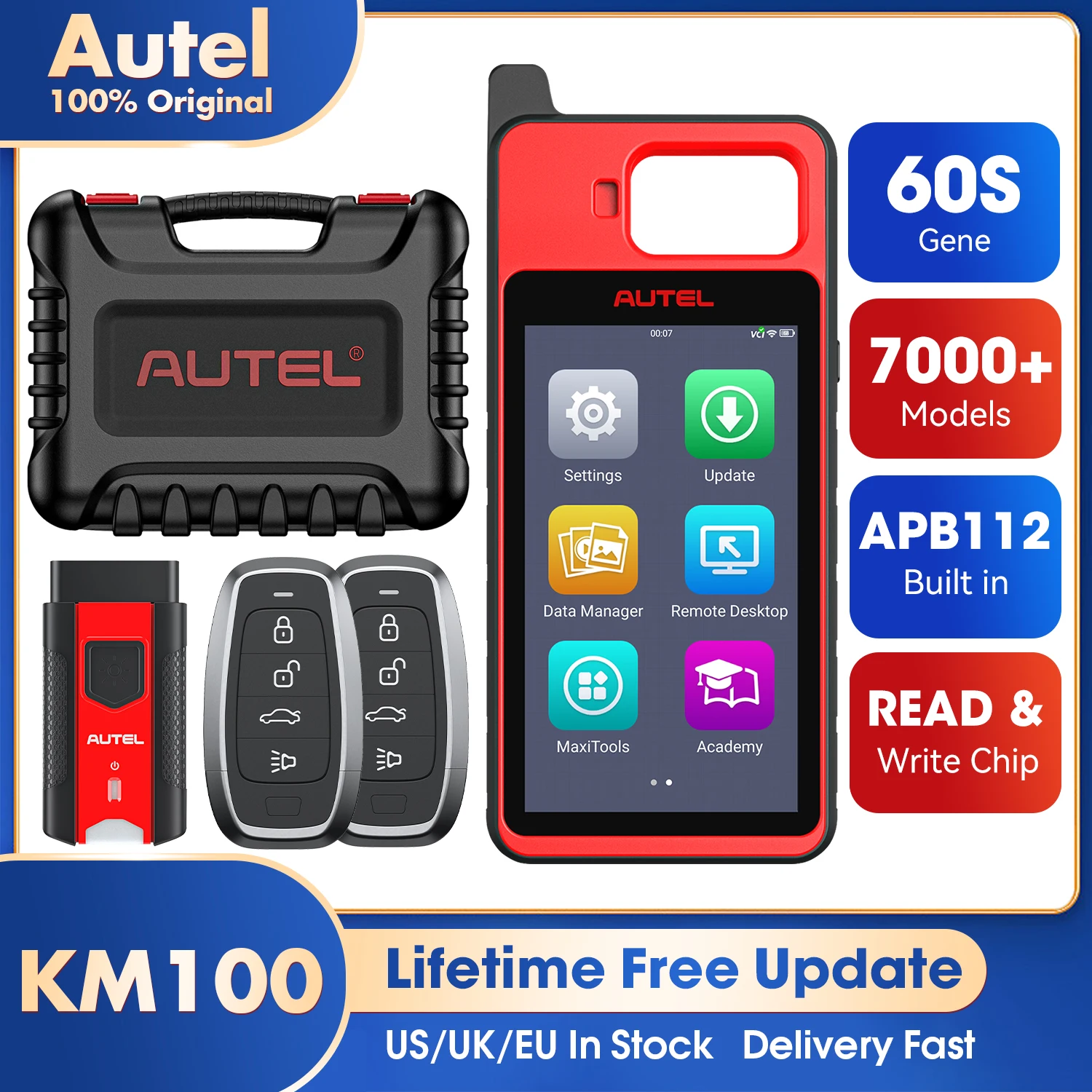 Autel-Kit générateur de clé universel MaxiIM KM100 KM100X, outil de voiture IMMO, prise en charge de toutes les clés perdues, suppression du programmeur de clé, ajout de clé