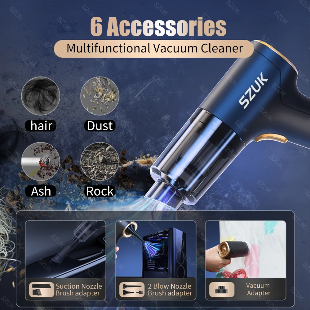 SZUK 98000PA Car Vacuum Cleaner Wireless Mini Powerful Cleaning Machine Handheld for Car Portable  Blow Computer Home Appliance