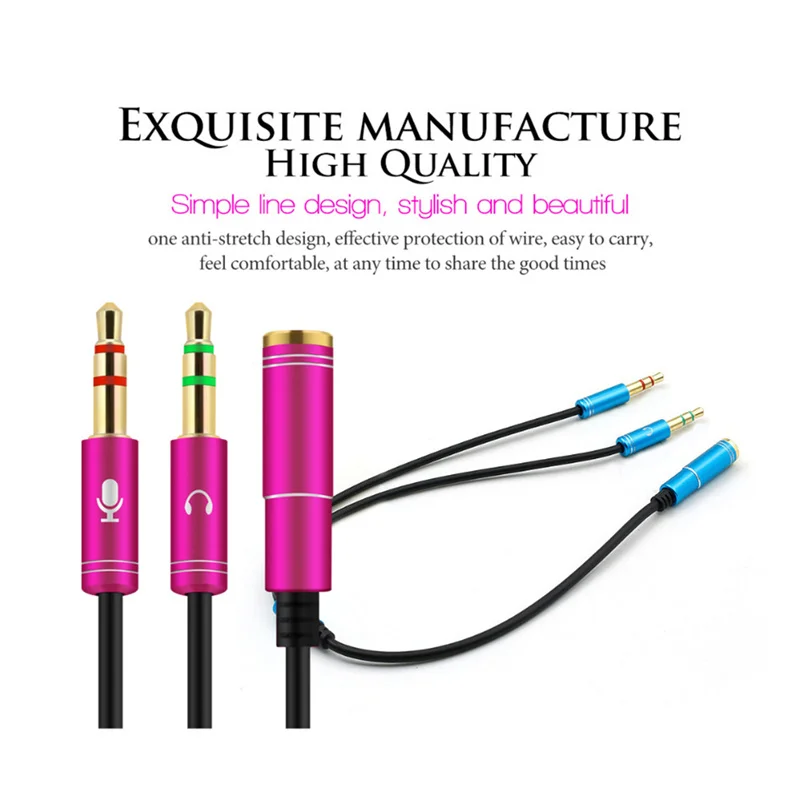 Micrófono de Audio estéreo para auriculares de 3,5mm, divisor Y, micrófono de Audio de 3,5mm a conector auxiliar de 4 polos para auriculares con enchufe de 4 pines y 3,5mm