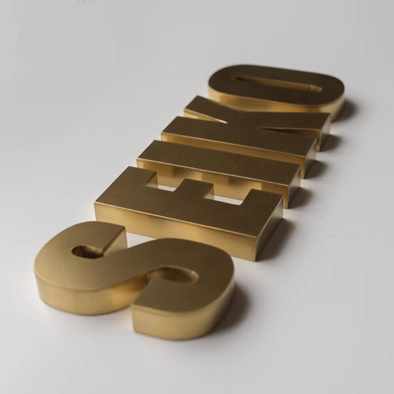 Benutzer definierte Außen beschichtung Gold Titan 3d gebürstet Edelstahl Buchstaben, goldene Farbe Metall Logo Shop Zeichen