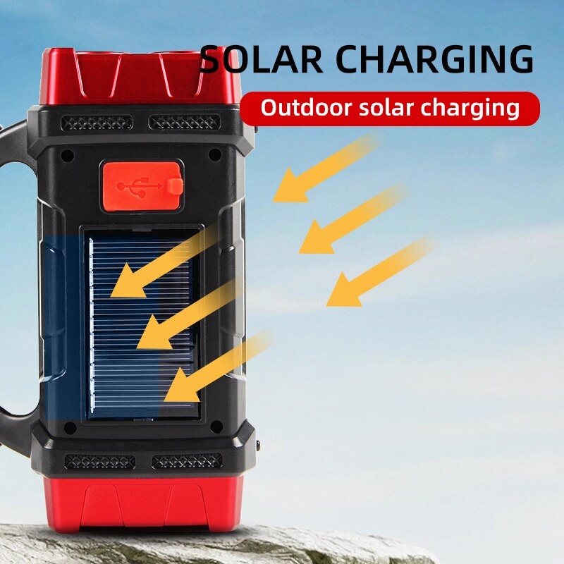 Solarbetriebene LED-Campingleuchte: Tragbarer Dual-Mode (Flächenlicht und Strahler) mit USB-Aufladung