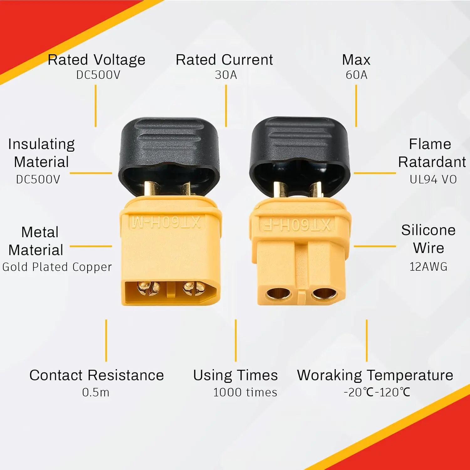 10 คู่ XT60H (อัพเกรด XT60) ตัวเชื่อมต่อ, XT60H ชายหญิง Bullet Connectors ปลั๊ก Sheath สําหรับแบตเตอรี่ลิเธียม RC เครื่องบินรถ
