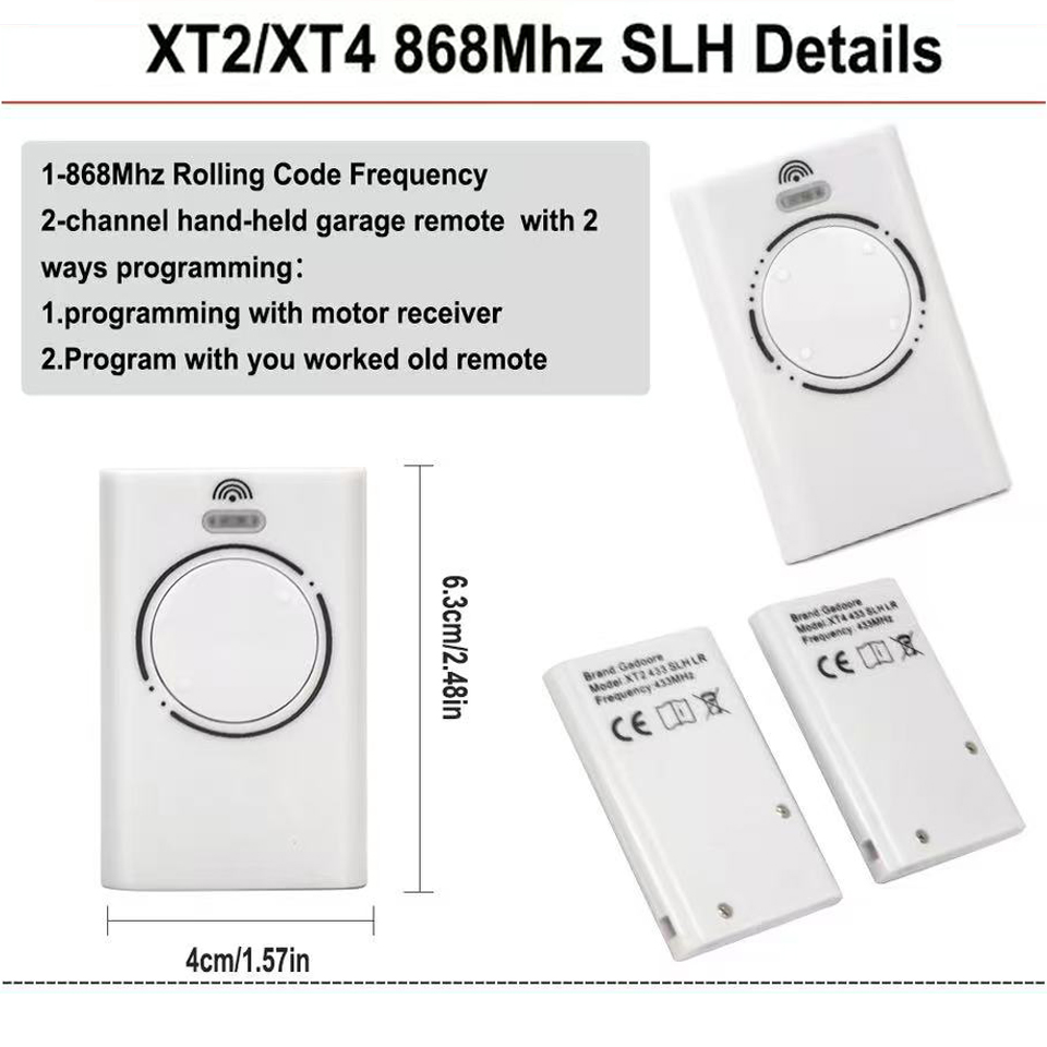 XT2 XT4 868 SLH LR Garage Door Remote Compatible with 868Mhz Frequency XT2 XT4 868 SLH, XT2 XT4 868 SLH LR