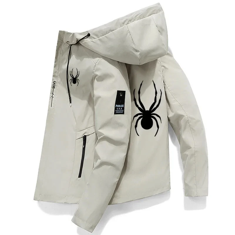 Jaqueta esportiva masculina com zíper monocromática, jaqueta à prova de vento, casual com capuz de alta qualidade, capuz reto, primavera e outono
