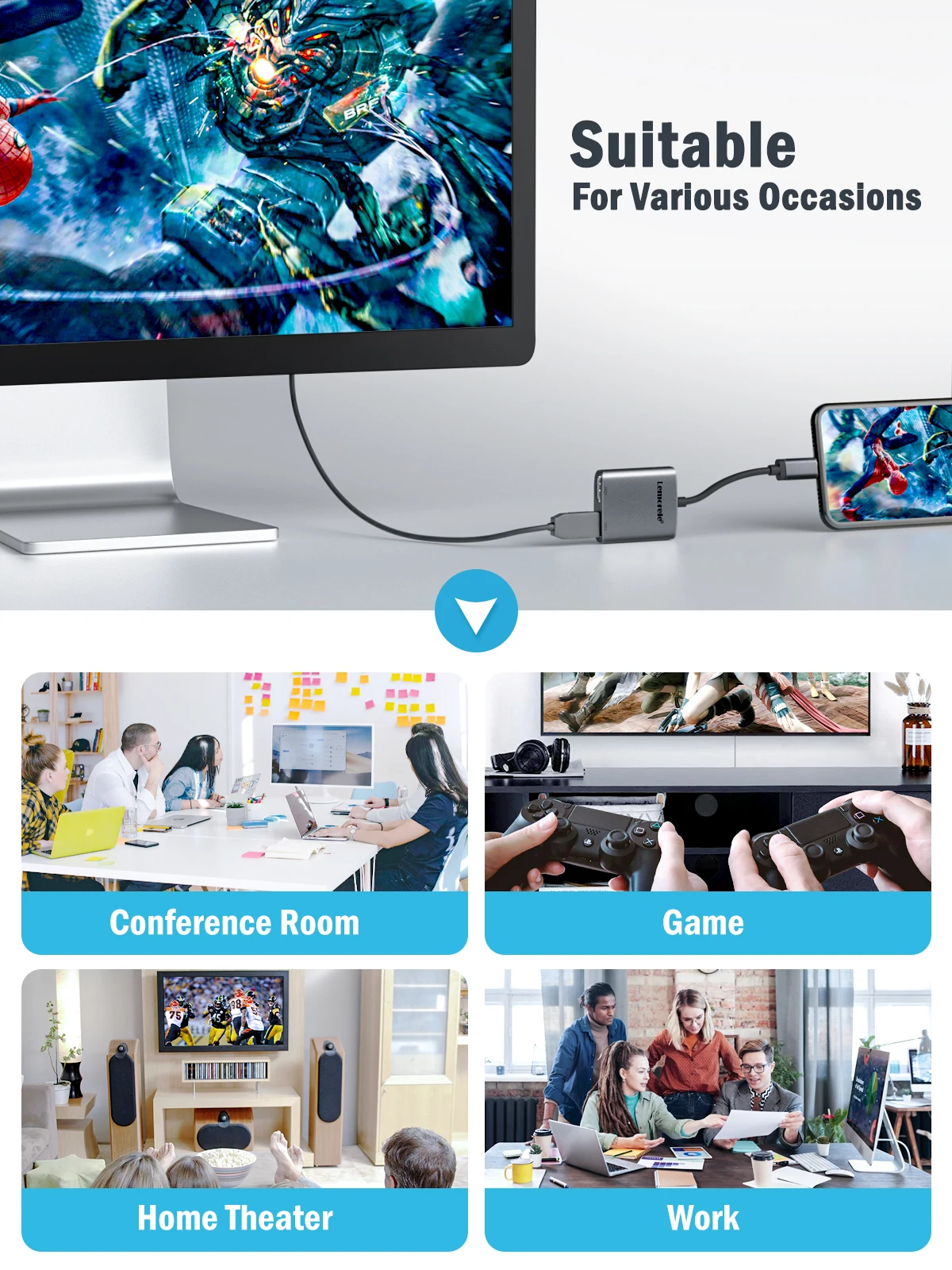 Lemorele 2-Port-USB-C-Hub zu Dual HDMI 4K 60 Hz Dual-Screen-Erweiterung Typ C Dockingstation für MacBook Laptop Handy PC