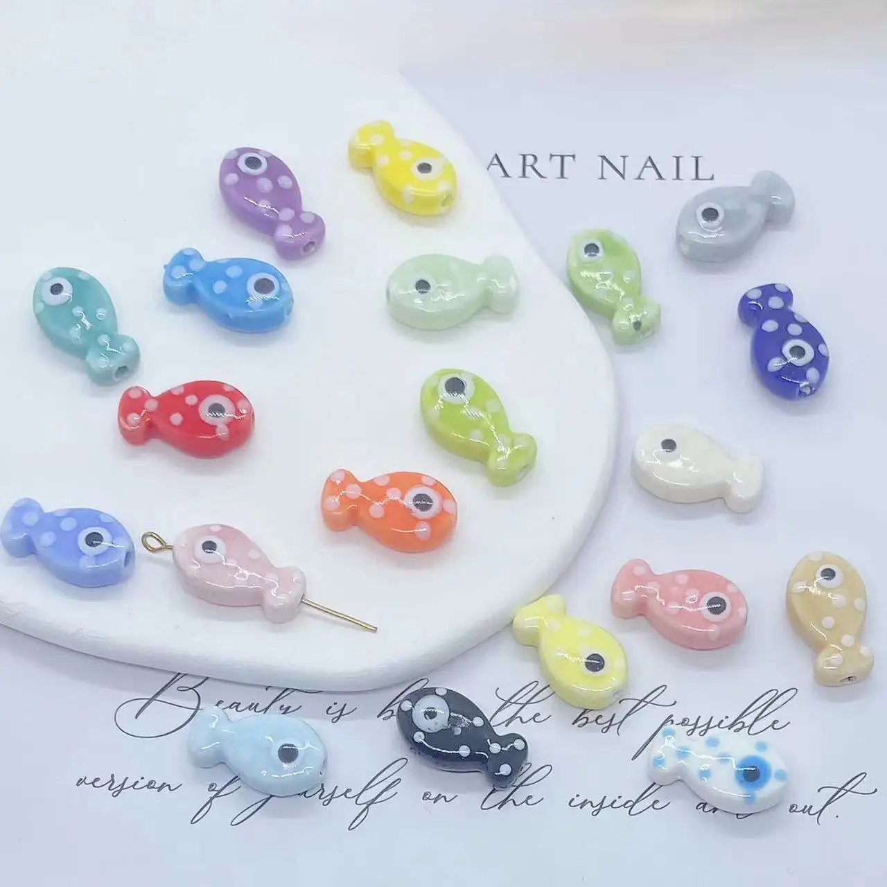 10Pcs 레트로 작은 물고기 비즈 매력 세라믹 스페이서 느슨한 비즈 쥬얼리 만들기 DIY 팔찌 액세서리 ﻿