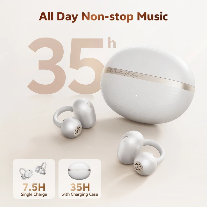 QCY Crossky C50 Auriculares inalámbricos abiertos Bluetooth 6.0, cómodos auriculares de clip, 4 micrófonos, llamadas nítidas con IA, refuerzo de graves, 35 horas de reproducción para deportes y running