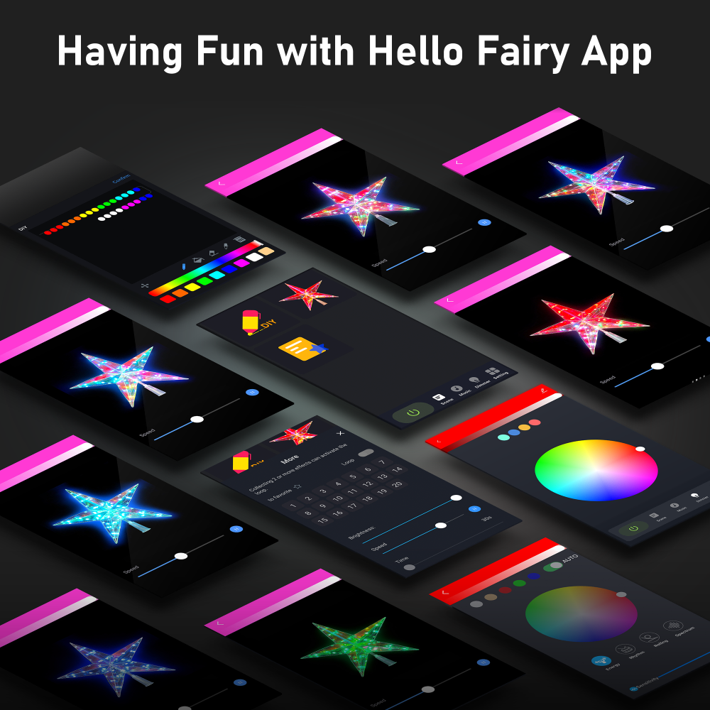 App-gestuurde kerstboomtopper LED-licht Opvouwbaar RGB Gloeiend sterlicht USB Pentagram Kerstverlichting Decor Buiten