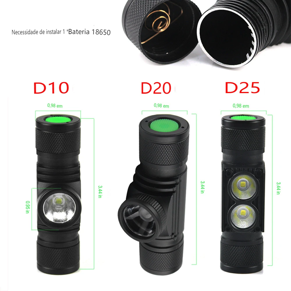 Boruit led mini farol de alta potência 1000lm farol 18650 recarregável cabeça tocha acampamento caça ao ar livre lanterna à prova dwaterproof água