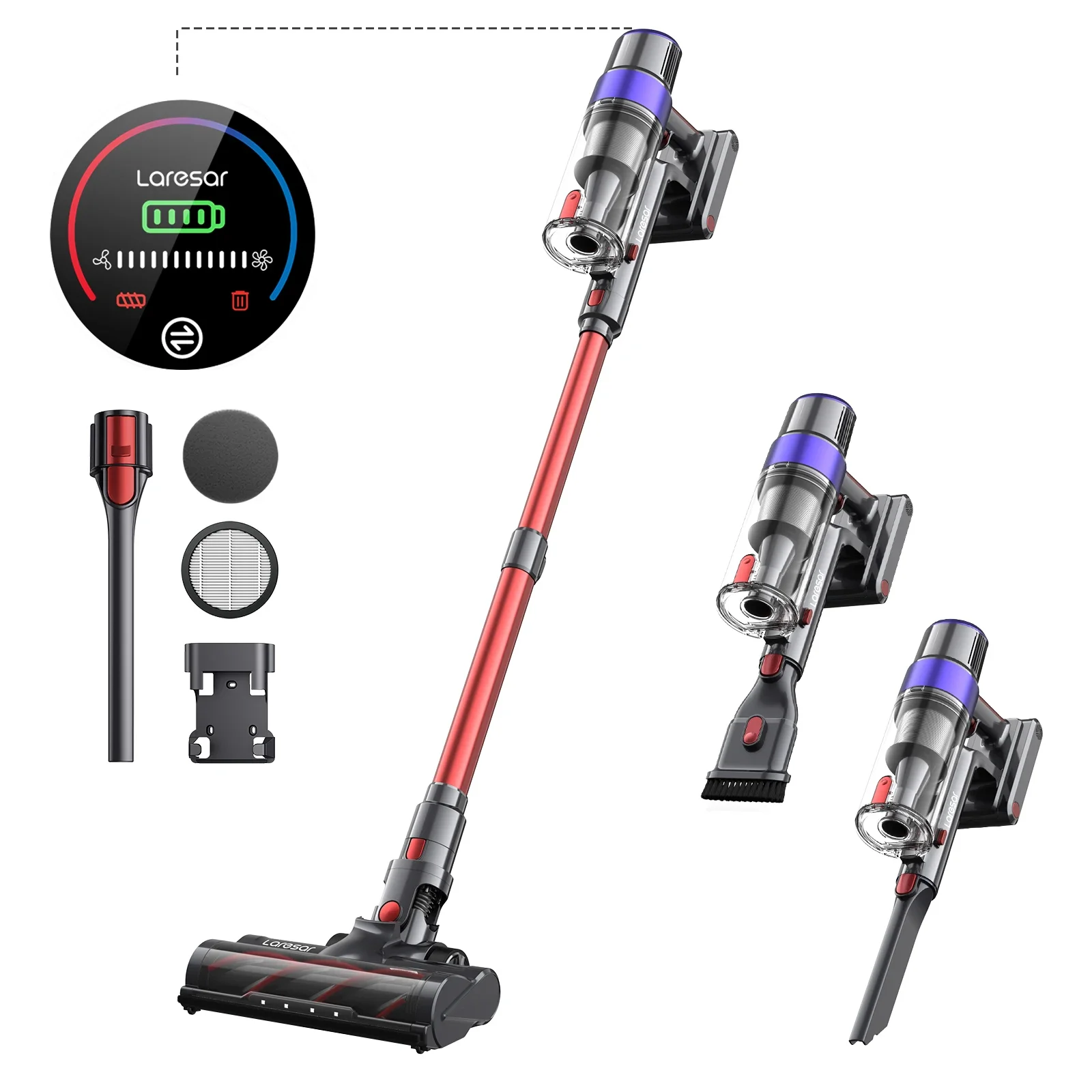Laresar 48000pa 500W Akku-Staubsauger V8 Auto 60 Minuten Haushaltsgeräte Drahtloser abnehmbarer Akku 2024 NEU Bürstenloser Mo