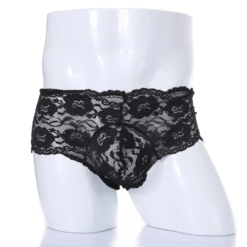Men's Erotic Trunk Sissy Sexy Low-rise Bulge Pouch Boxers Shorts Lace Transparent Elastic Breathable Comfy Quick Dry Lightweight