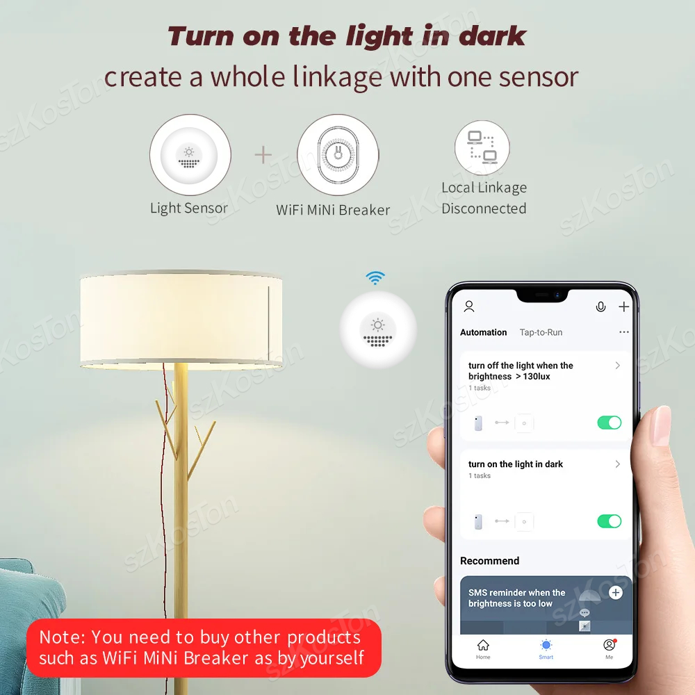 Tuya ZigBee3.0 Lichtsensor Smart Home Beleuchtungssensor Helligkeitsdetektor Automatisierung Verknüpfung Szene Arbeiten mit Smart Life APP