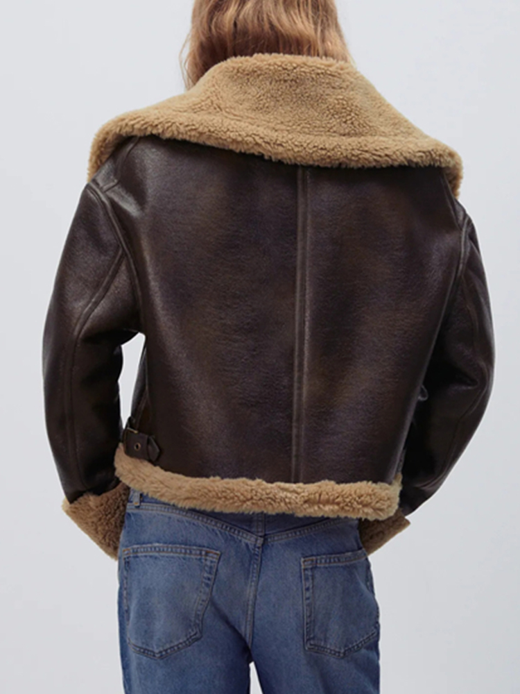 LY VAREY LIN 新しい冬モトバイカー Pu ショートコート女性ハイストリートジッパーフェイクラムレザージャケット女性厚く暖かい生き抜く