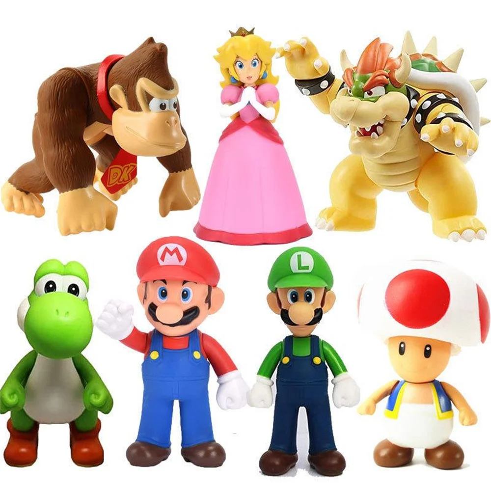 Super Mario Bros ตุ๊กตา Yoshi เจ้าหญิงพีชคางคกอะนิเมะ PVC Action Figure ของเล่น Mario Luigi ตกแต่งชุดของเล่นเด็กของขวัญ