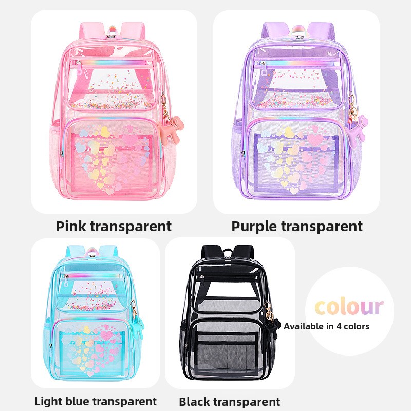 Transparent Bapa Faionable Cartoon School Bag for Elementary And High School Students M Fem Students Dual oulde...