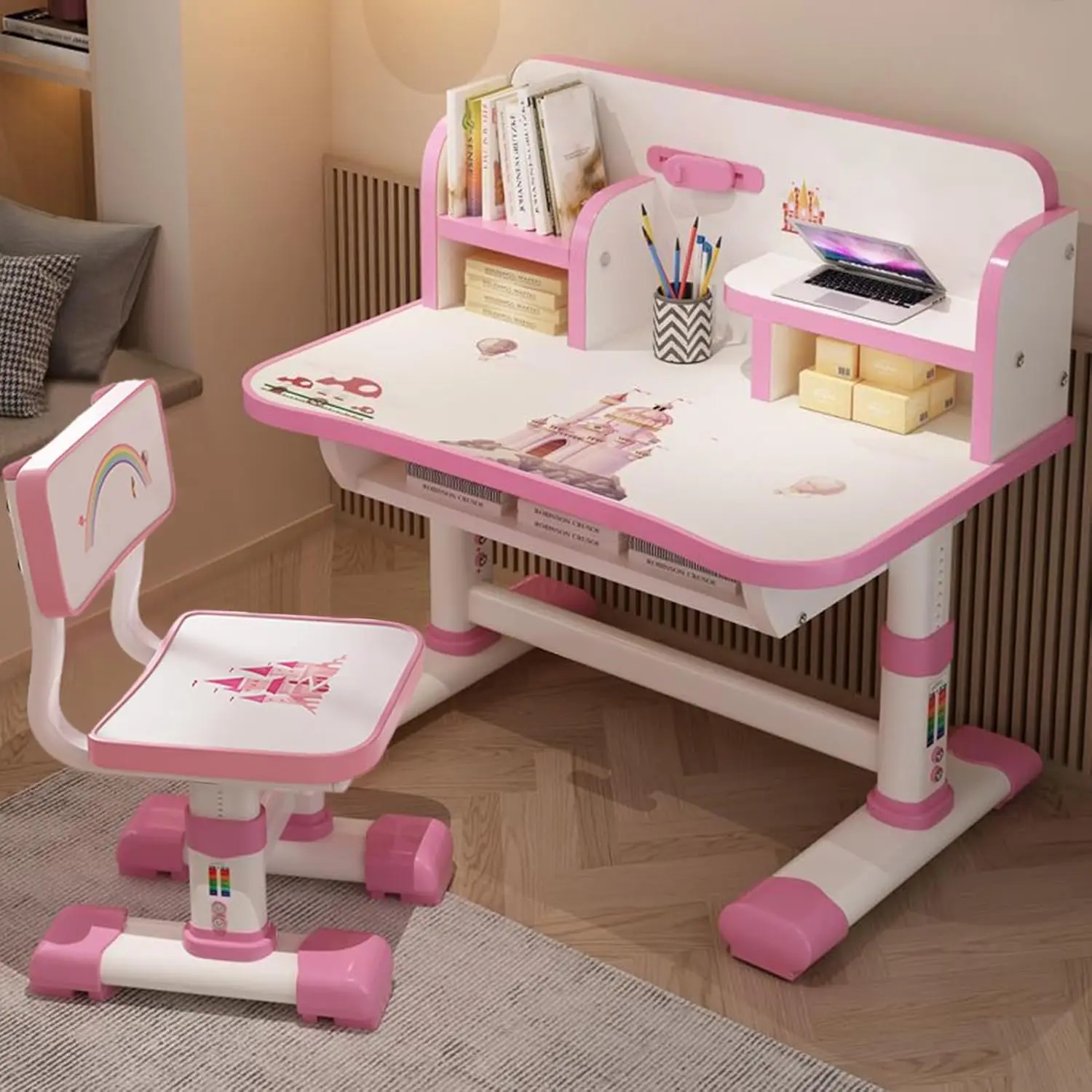 Kinder-Schreibtisch- und Stuhl-Set, Schreibtisch für Kinder mit Stuhl, höhenverstellbar, Kinder-Studier-Schreibtischstuhl-Set mi