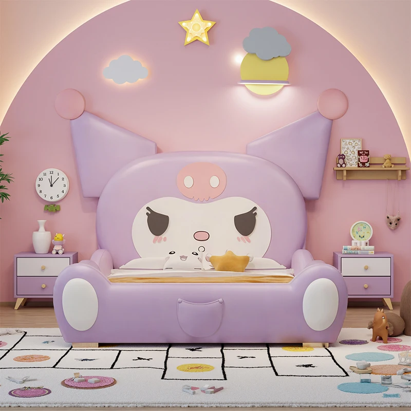 Modern minimalist children's bed cute cartoon princess design single bed guardrail comfortable camas de dormitorio furniture