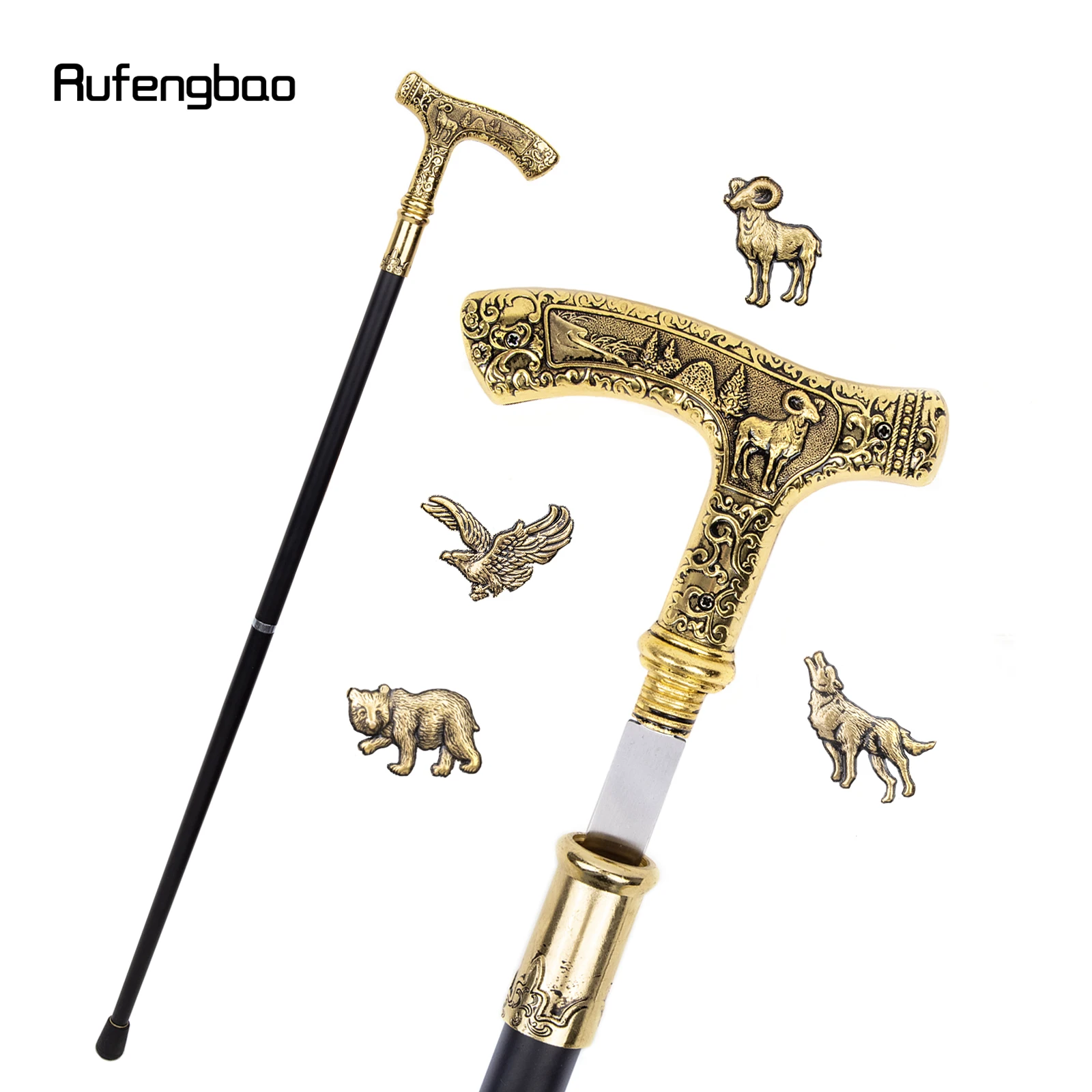 สัตว์หมี Eagle หมาป่าแพะ Luxury Handle เดิน Stick ที่ซ่อนอยู่แผ่น Self Defense แฟชั่น Cane แผ่นคอสเพลย์ Crosier 90ซม.