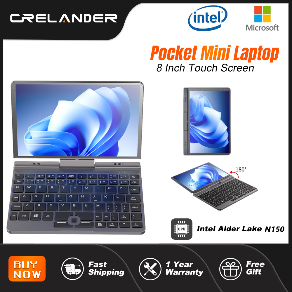 CRELANDER P8 8 Inch Mini Laptop Touchscreen Rotating 360 Degree Intel Alder N150 12GB WiFi6 Notebook Tablet PC Protable Laptops