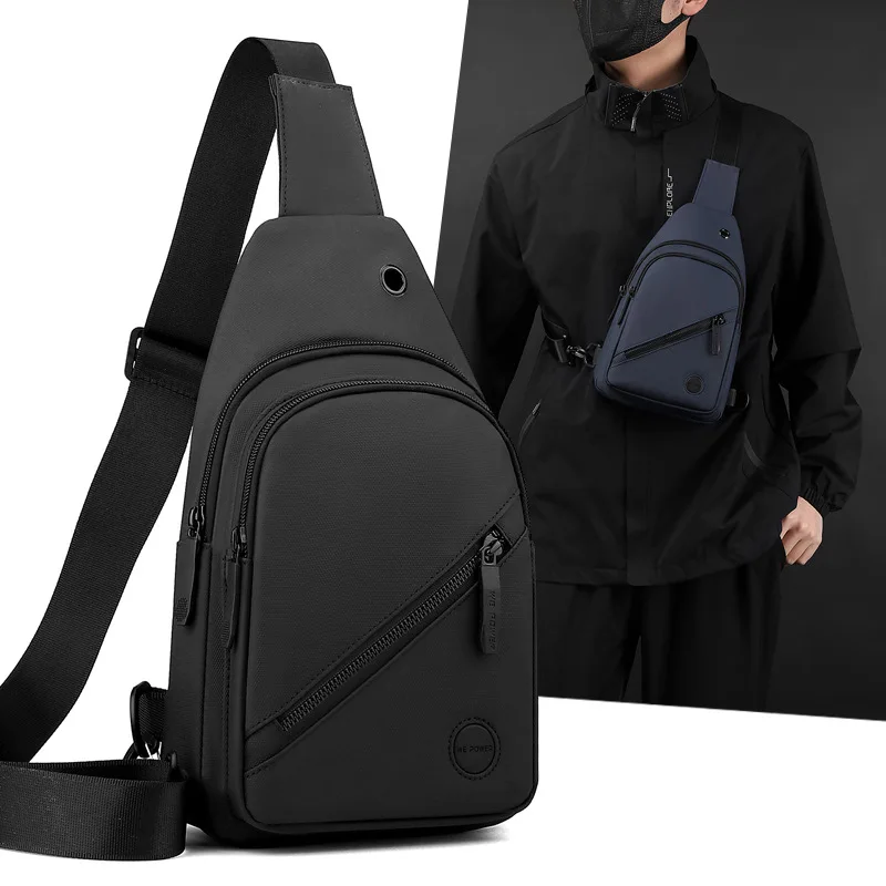 Bolsa de peito masculina leve, bolsa crossbody de nylon casual, bolsa tipo estilingue multiuso para caminhadas para esportes ao ar livre e deslocamento diário