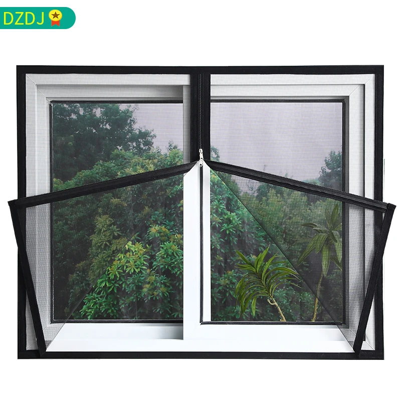 Negro, tamaño personalizado, malla de ventana con cremallera, cremallera autoadhesiva, mosquiteras para ventanas, cortina de puerta de ventana antimosquitos