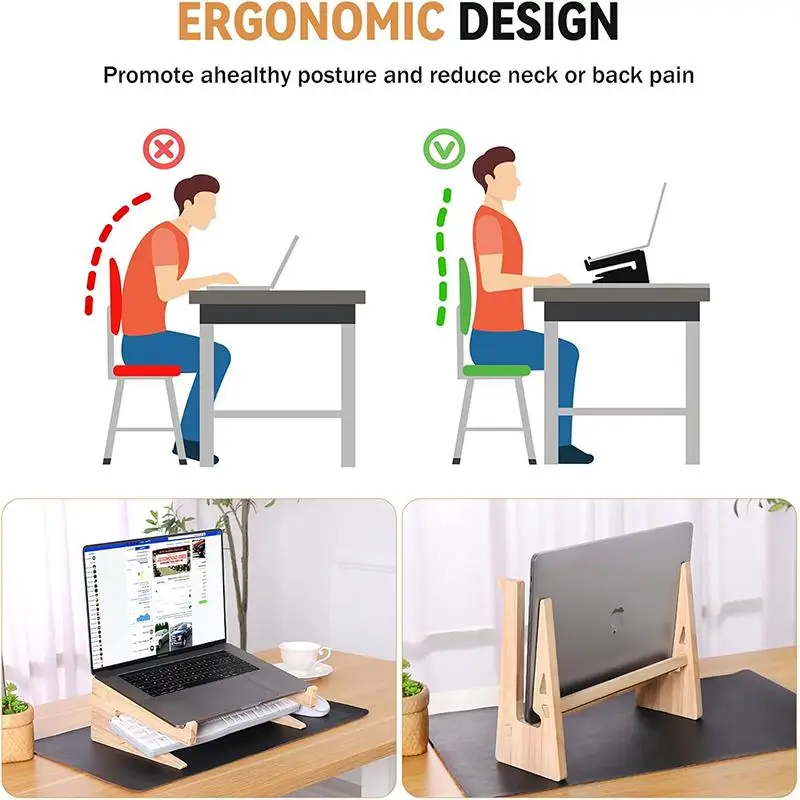 Soporte plegable de madera para ordenador portátil, Base ajustable de refrigeración, disipación de calor para Macbook