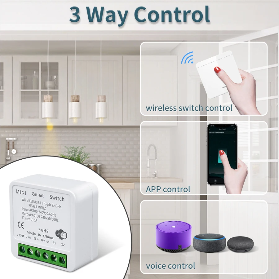 Wifi RF 433MHz interruptor inteligente Tuya Smart Life Alexa Google Alice Control remoto inalámbrico módulo de Panel de pared para iluminación Led