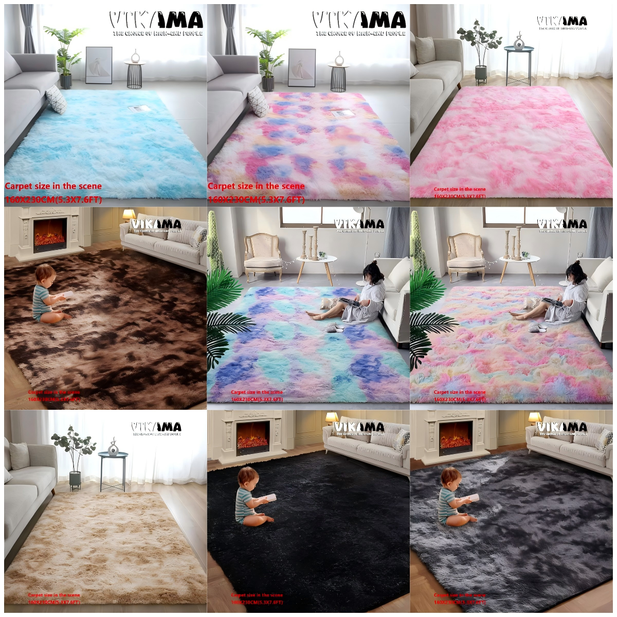 VIKAMA Seidenwollteppiche, Kinderzimmer, Wohnzimmer, Schlafzimmer, Batikmuster, rutschfest, waschbar, maschinenwaschbar, Teppichmatten