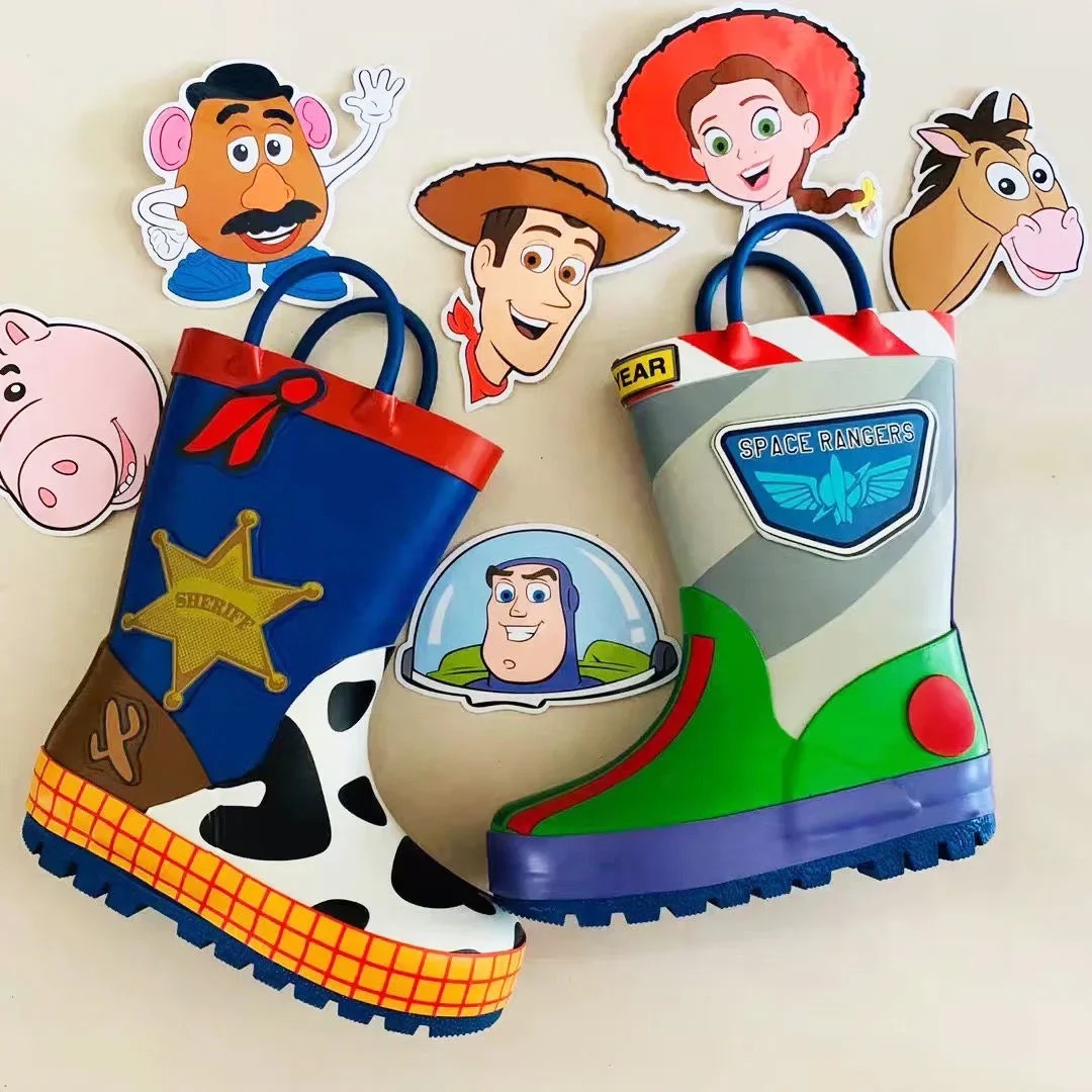 Disney dos desenhos animados crianças toy story botas de chuva estudante botas de chuva sapatos de moda infantil antiderrapante sapatos curtos