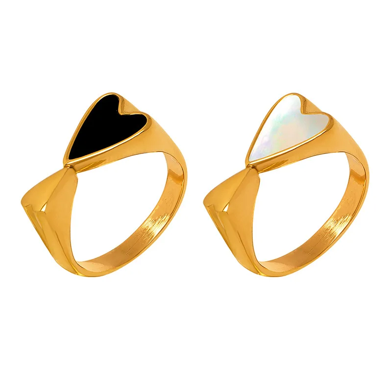 Anéis ajustáveis estilo INS – Anéis de junta minimalistas em formato de coração e anéis de concha branca, faixas personalizadas para casais