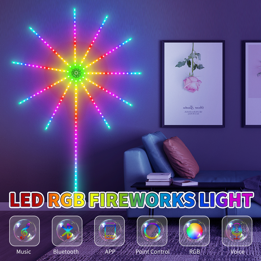 Bluetooth APP Steuerung 5V USB LED Feuerwerk Licht Girlande RGBIC Lichterketten Musik Sync Schlafzimmer Hochzeit Party Weihnachten decor