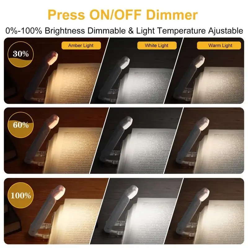 Mini Light Reading Clip Light LED Small Night Light USB Charging Adjustable Brightness Eye Protection Portable