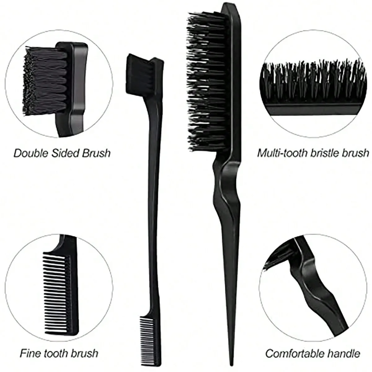 3 pçs conjunto de pente de estilo com escova de cabelo de rasgo triplo mouse cauda pente borda escova, salão de beleza ferramenta de estilo de cabelo especial para perucas de cabelo real