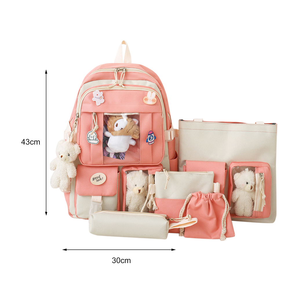 5ชิ้นเซ็ต tas ransel anak perempuan คาวาอี้สำหรับนักเรียนกระเป๋านักเรียนเด็กสาววัยรุ่นกระเป๋าหนังสือกระเป๋าใส่ดินสอกระเป๋าเป้สะพายหลังสำหรับเดินทางของผู้หญิง