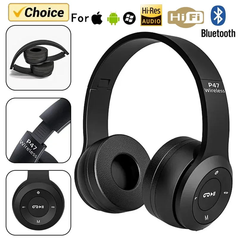 Stereo P47 Headset 5.0 Bluetooth Headset Folding Series Wireless Sports Game Headset for iphone HuaWei XiaoMi