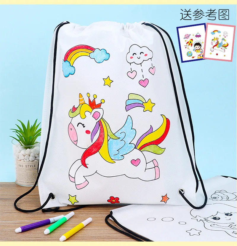 子供手作り DIY 環境保護落書き不織布バッグ幼稚園キッズアート絵画着色ハンドクラフトおもちゃ